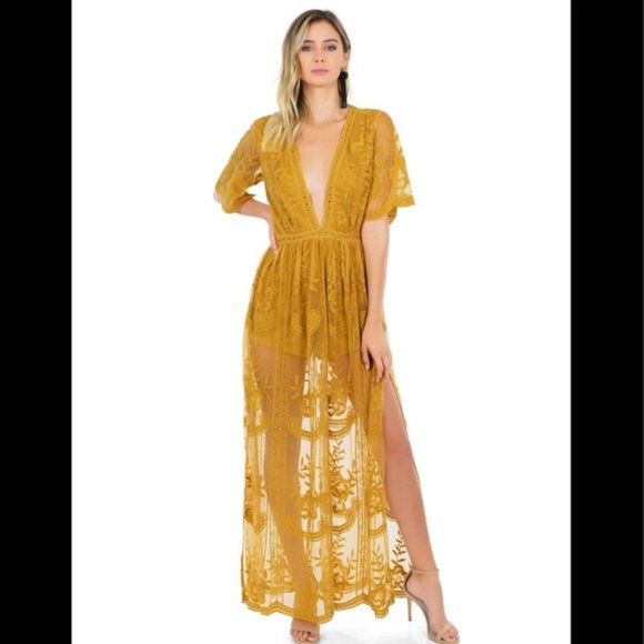 Socialite Dresses & Skirts - *~* Nordstrom's Socialite Lace Overlay Romper ~ Golden Mustard Yellow ~ Floral